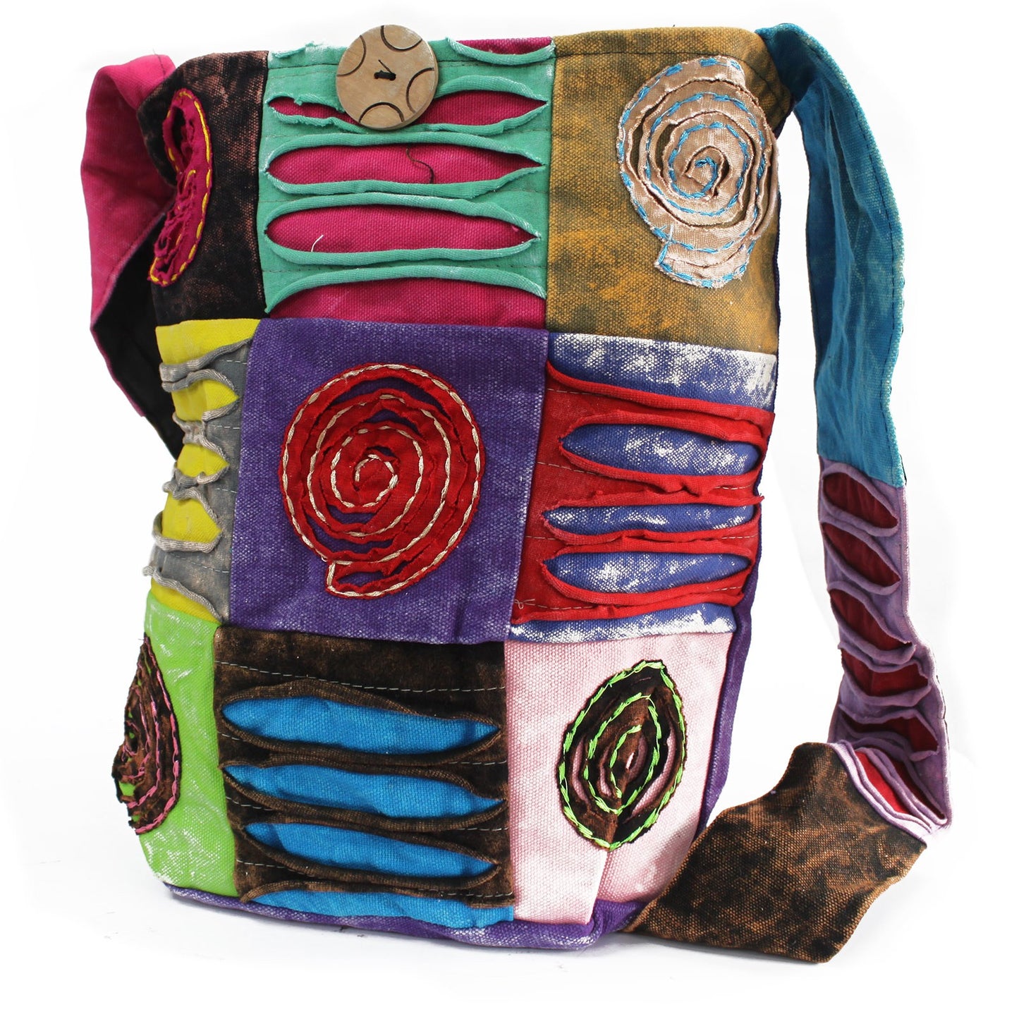 Ethnic Spiral Patch Sling Bag – Colourful Boho Chic