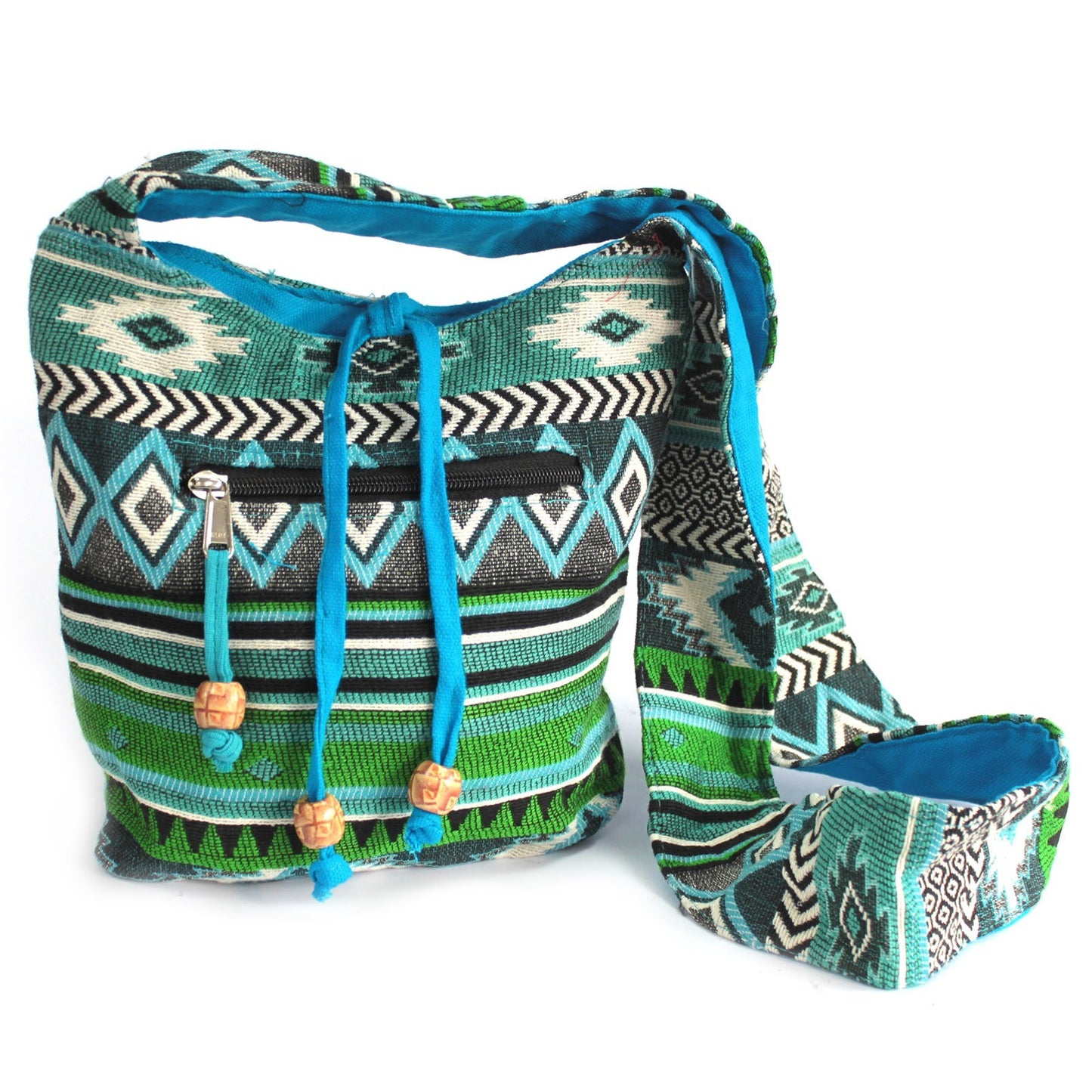 Jacquard Nepal Style Sling Bag – Teal & Earth Tones
