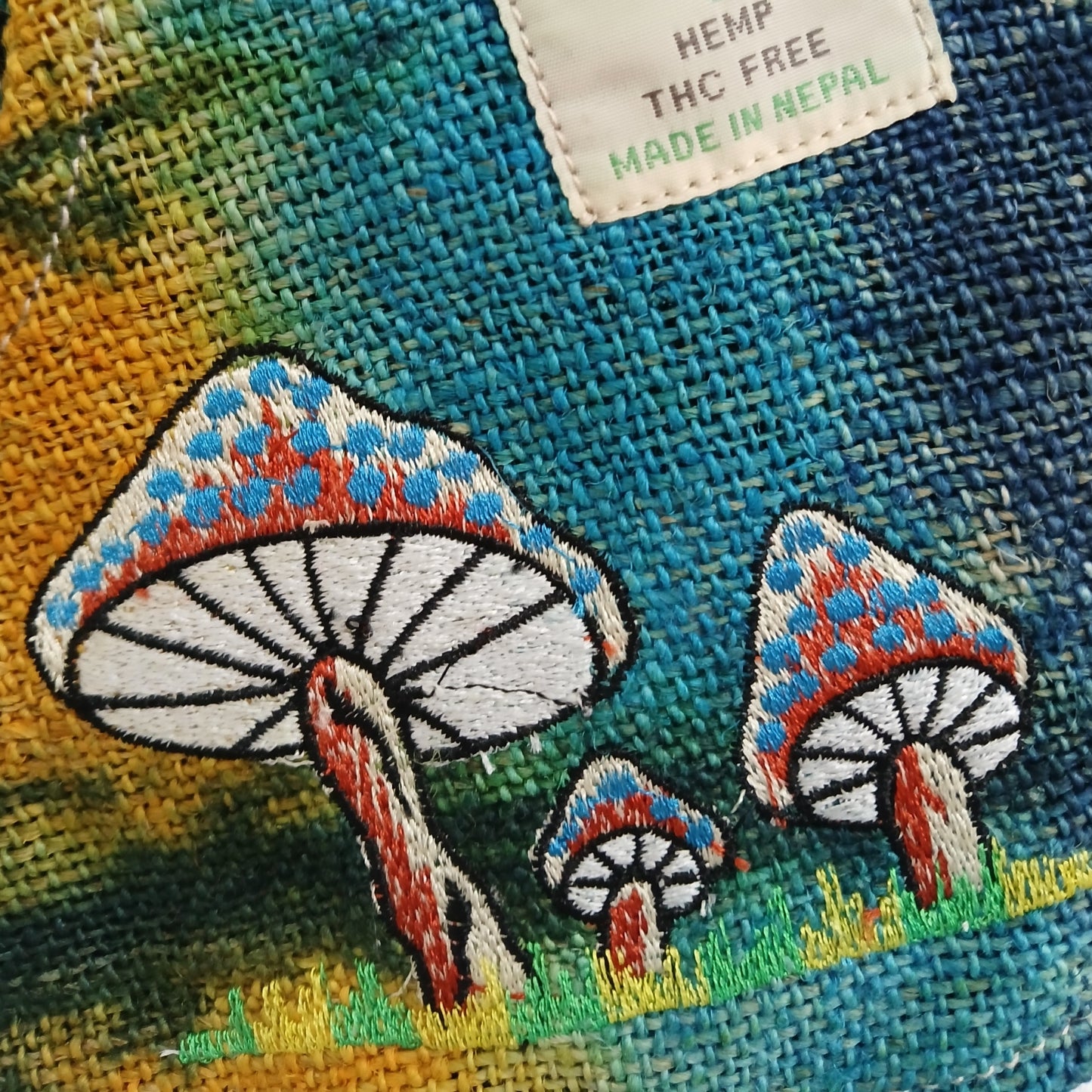 Handmade Hemp Bag - Mushroom Embroidery - Green