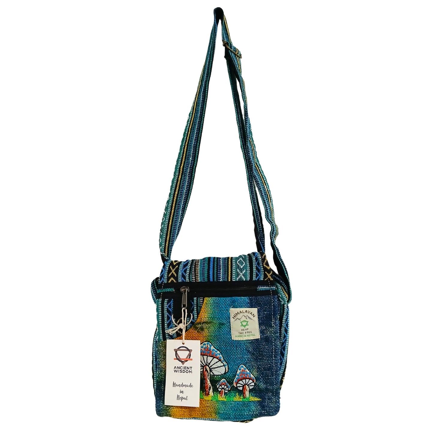 Handmade Hemp Bag - Mushroom Embroidery - Green