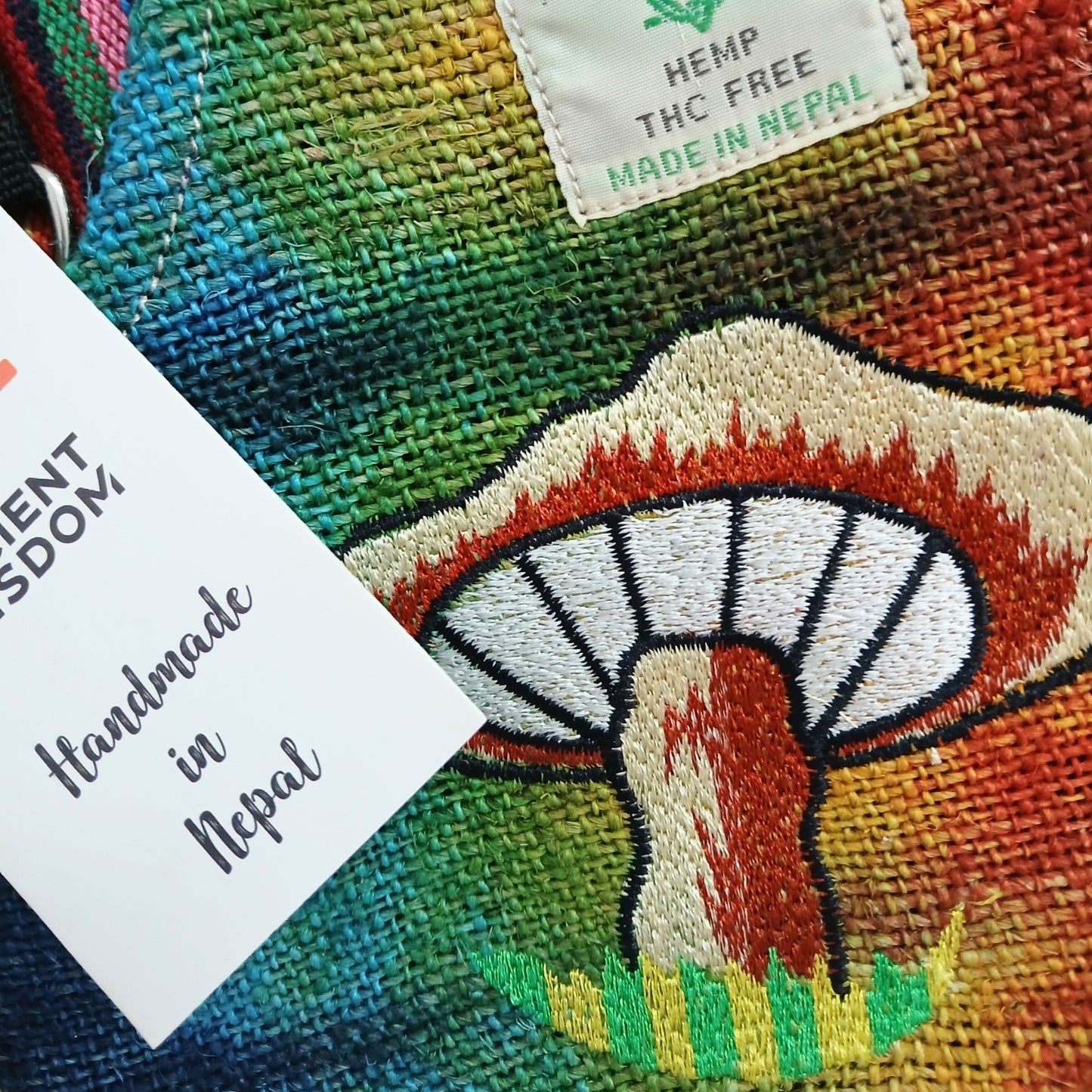 Handmade Hemp Bag - Mushroom Embroidery - Orange