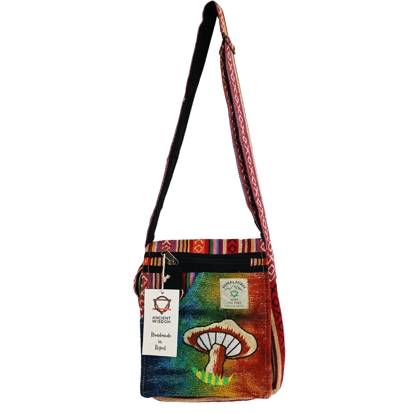 Handmade Hemp Bag - Mushroom Embroidery - Orange