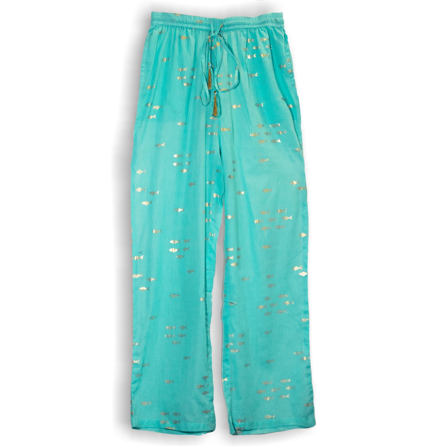 Handpainted Nomad Sari Pants - Gold with Design (M/L)