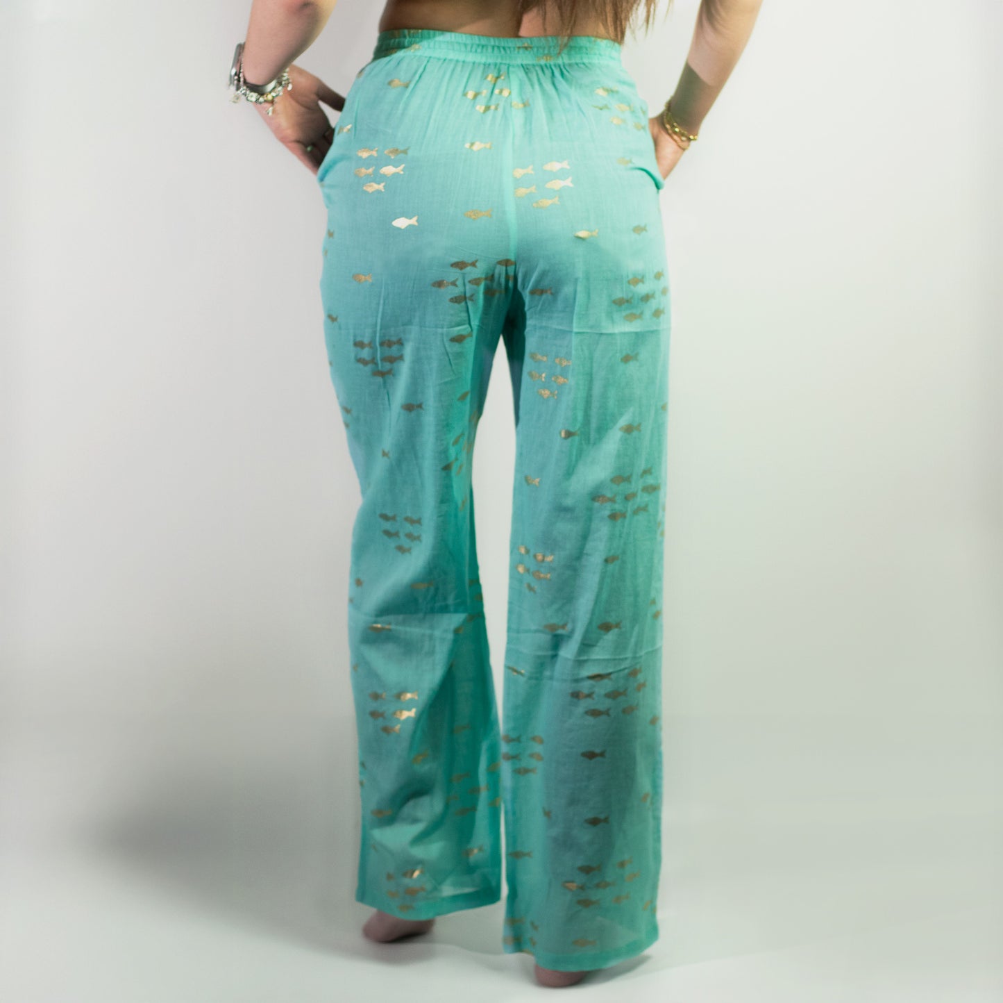 Handpainted Nomad Sari Pants - Gold with Design (M/L)