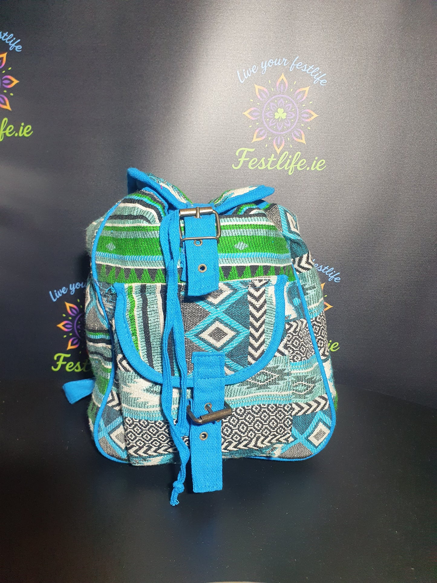 Jacquard Nepal Style Backpack – Blue/Green