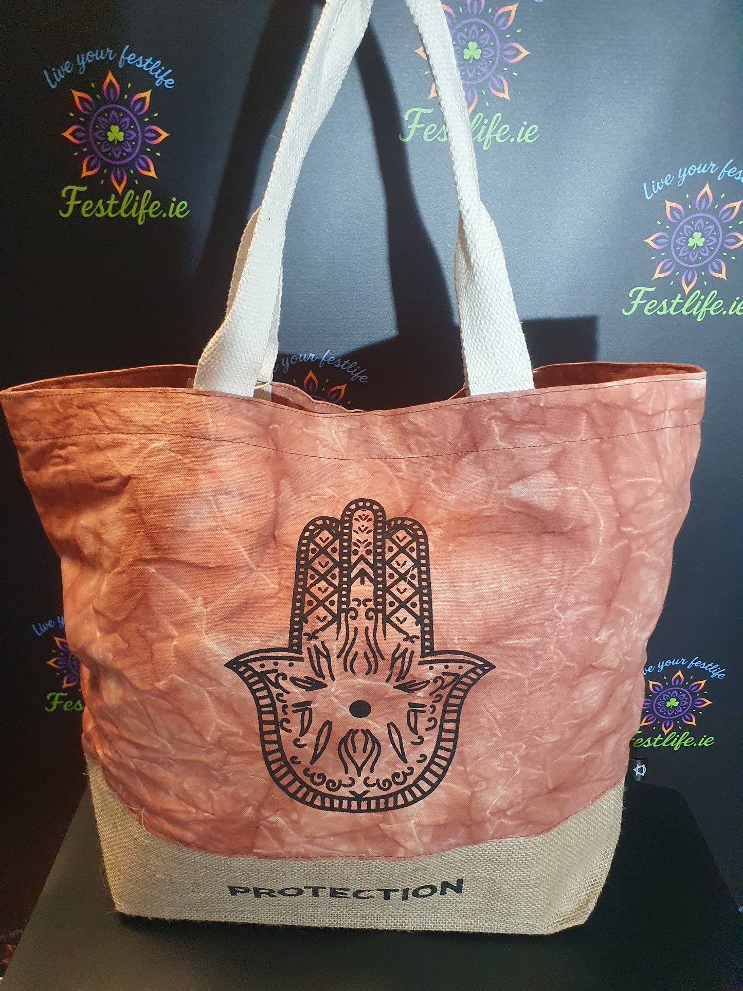 Terracotta Stonewash - All Natural Bag - Hamsa (Protection)