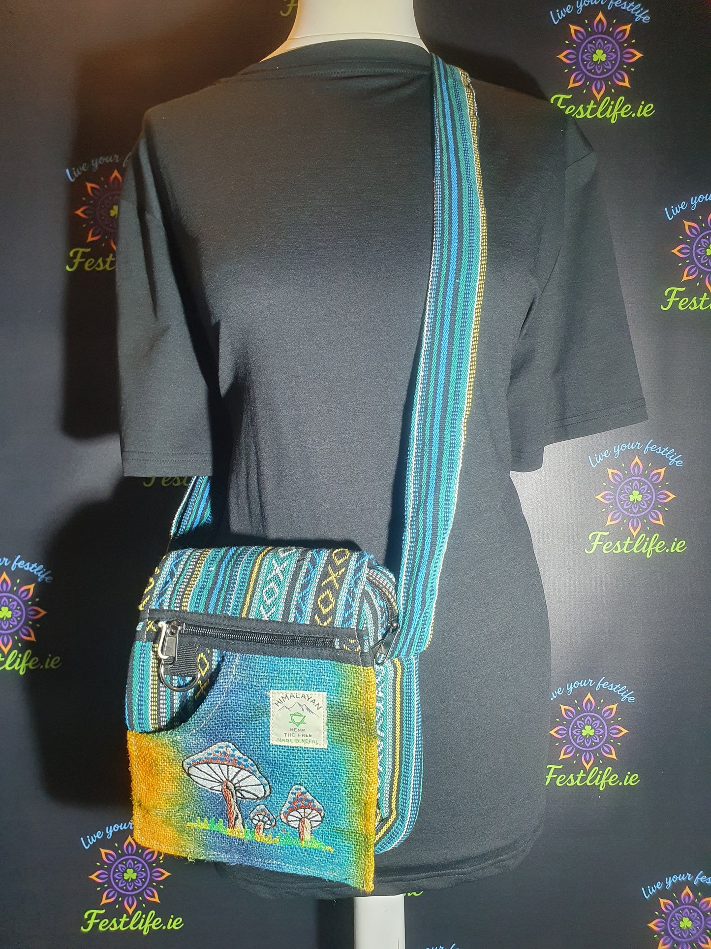 Handmade Hemp Bag - Mushroom Embroidery - Green