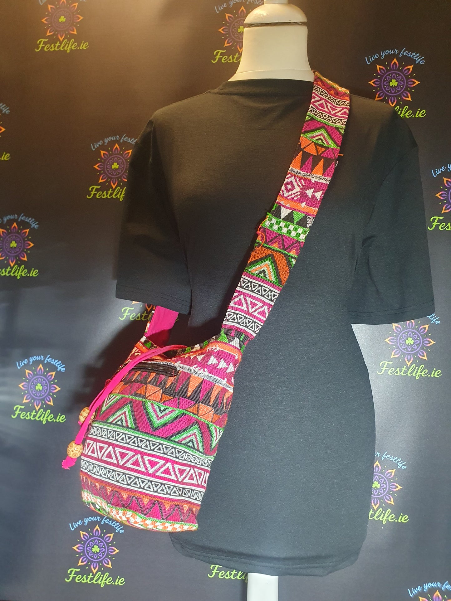 Jacquard Nepal Style Sling Bag – Festival Fuchsia