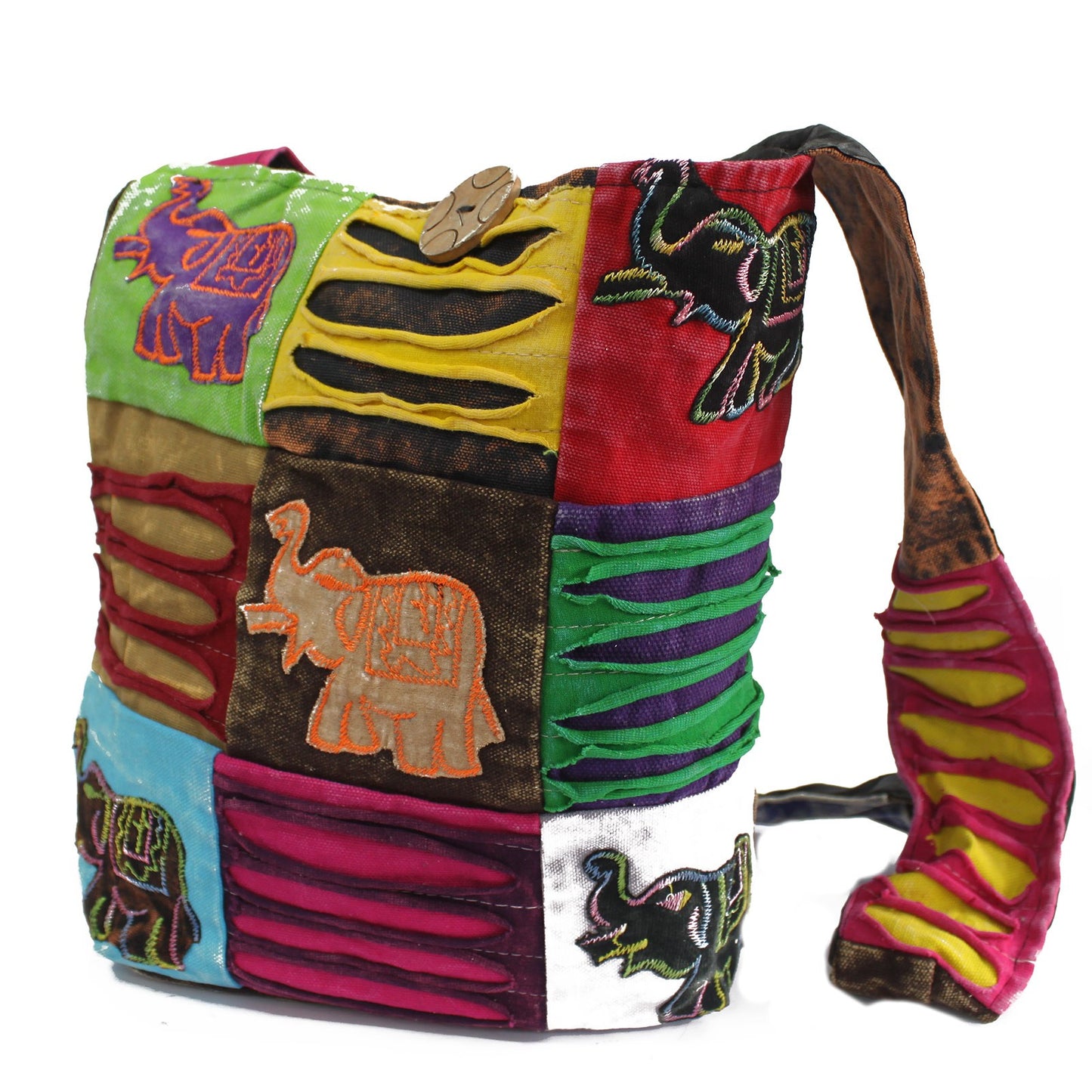 Ethnic Elephant Patch Sling Bag – Colourful Boho Style