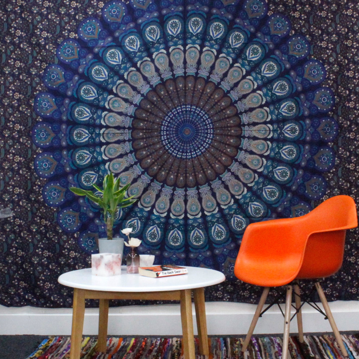 Single Cotton Bedspread + Wall Hanging – Classic Mandala (blue)