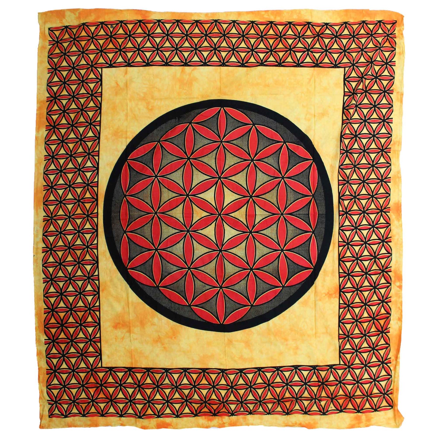 Double Cotton Bedspread + Wall Hanging – Flower of Life – Orange
