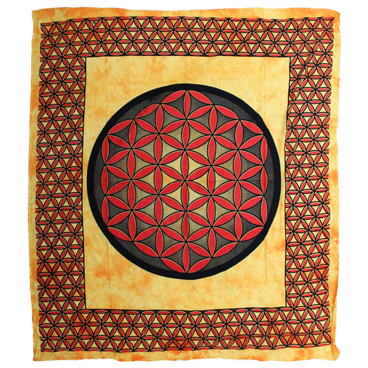 Double Cotton Bedspread + Wall Hanging – Flower of Life – Orange