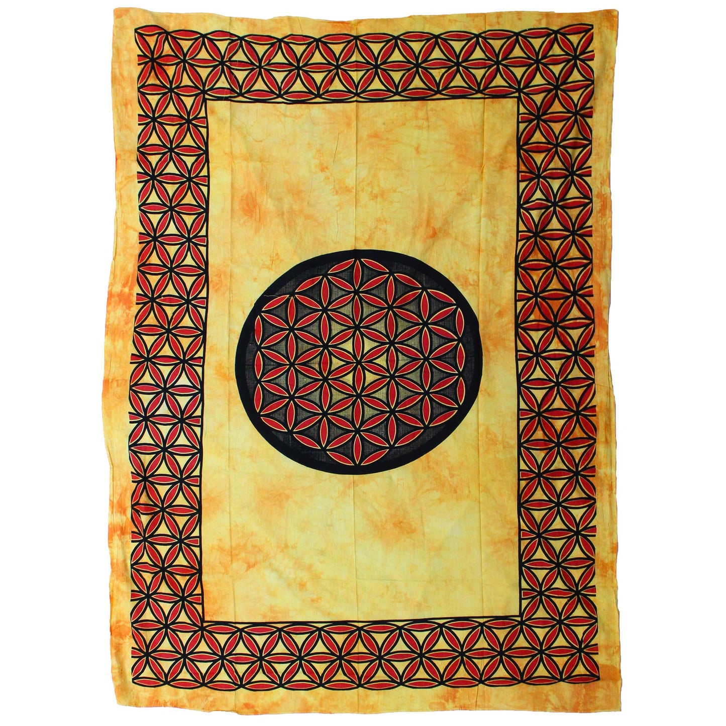 Single Cotton Bedspread + Wall Hanging – Flower of Life (Orange)
