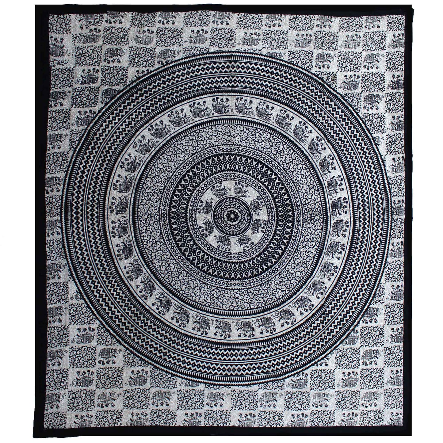 Double Cotton Bedspread + Wall Hanging – Mono – Elephant Mandala