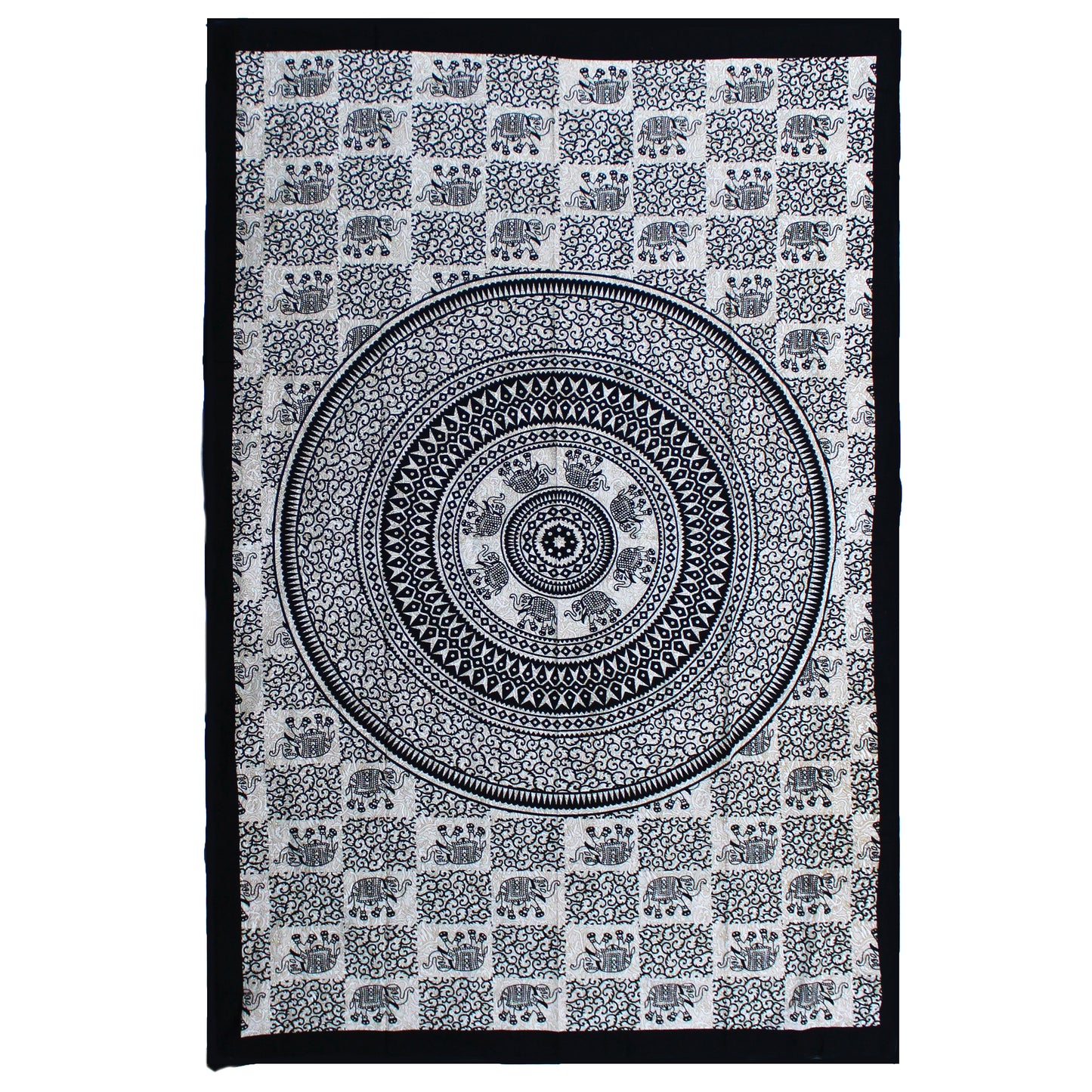 Single Cotton Bedspread + Wall Hanging – Mono – Elephant Mandala