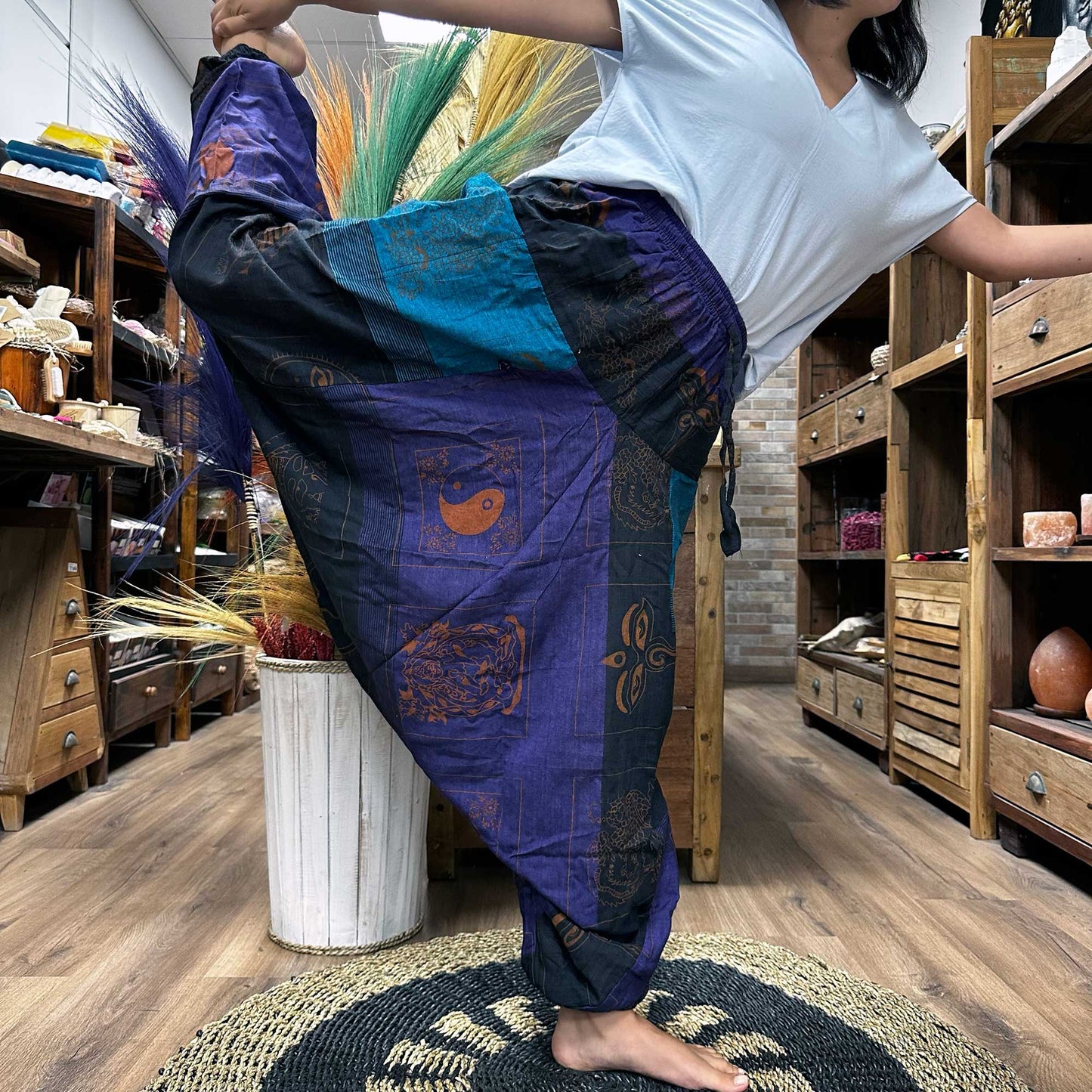 Yoga / Festival Pants - Alladin Style -  Himalayan Print on Purple