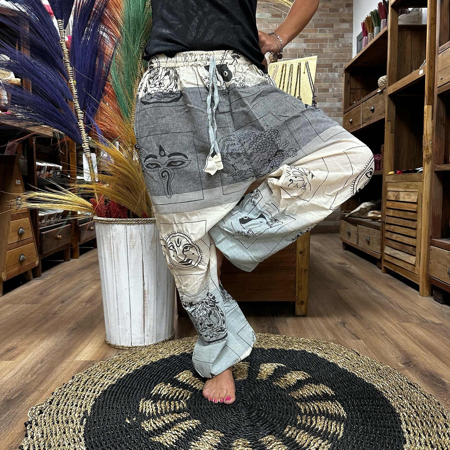Yoga / Festival Pants - High Cross Himalayan Print on Grey