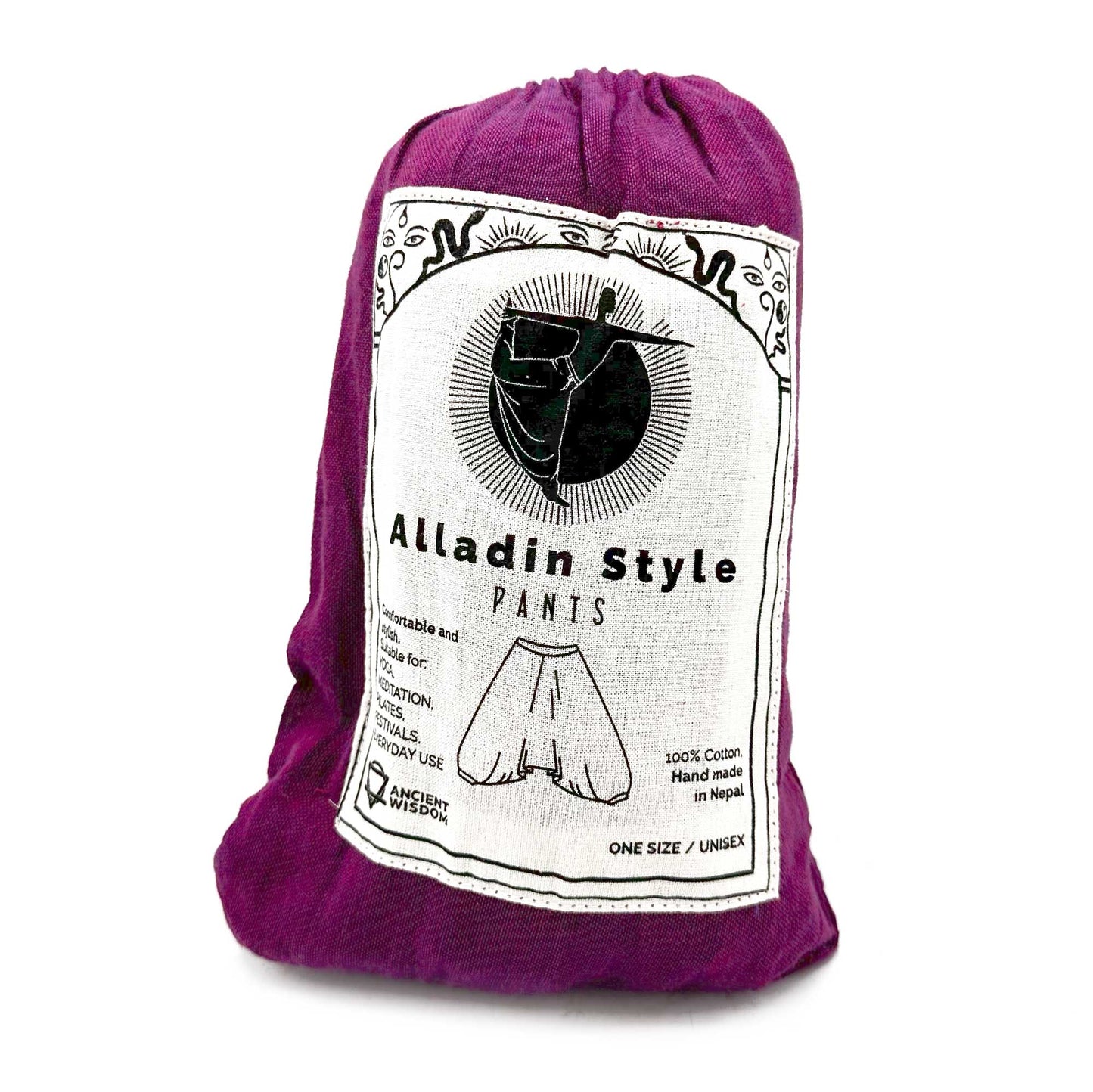 Yoga / Festival Pants - Alladin Style -  Himalayan Print on Purple
