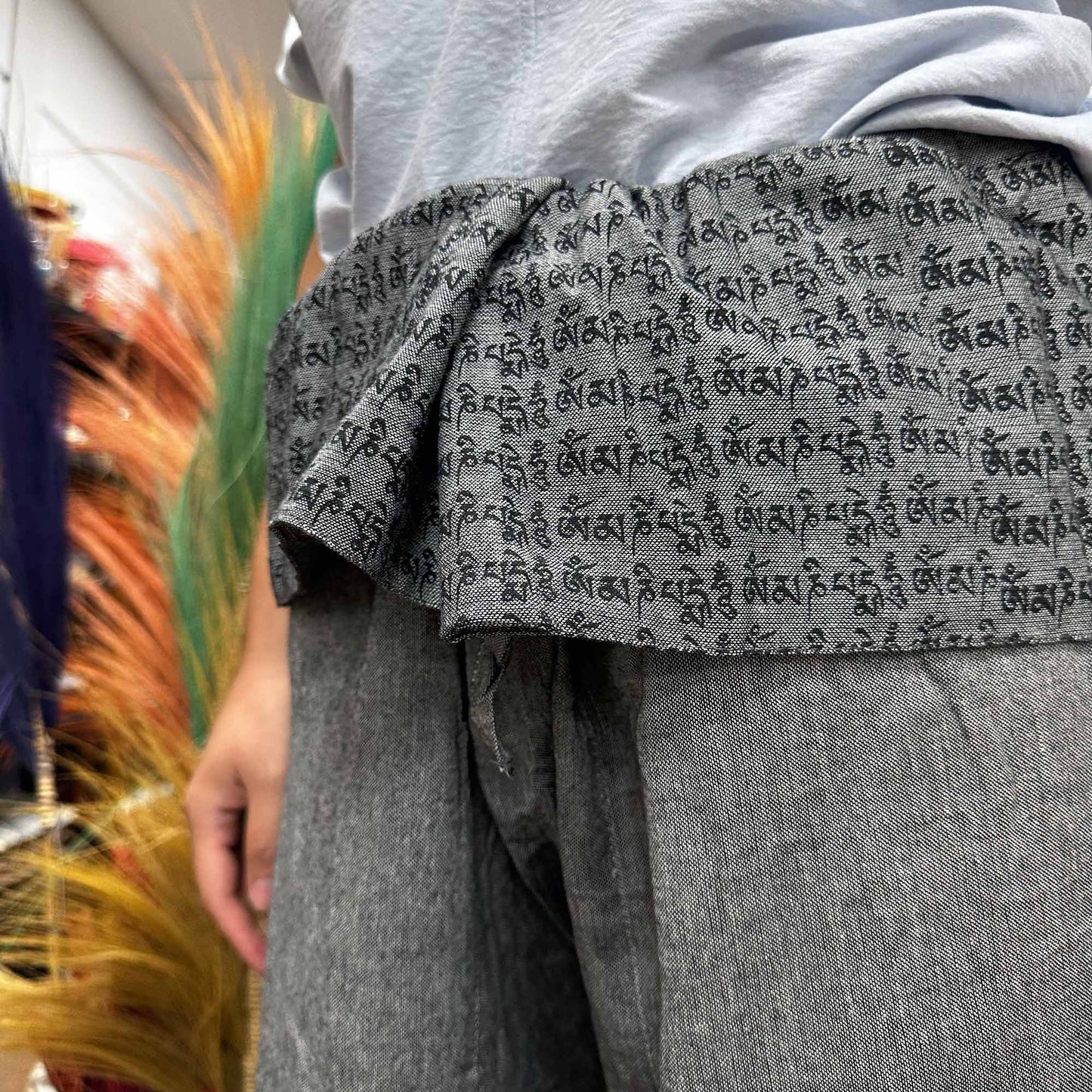 Yoga / Festival Pants - Thai Fisherman Style -  Mandala Mantra on Grey
