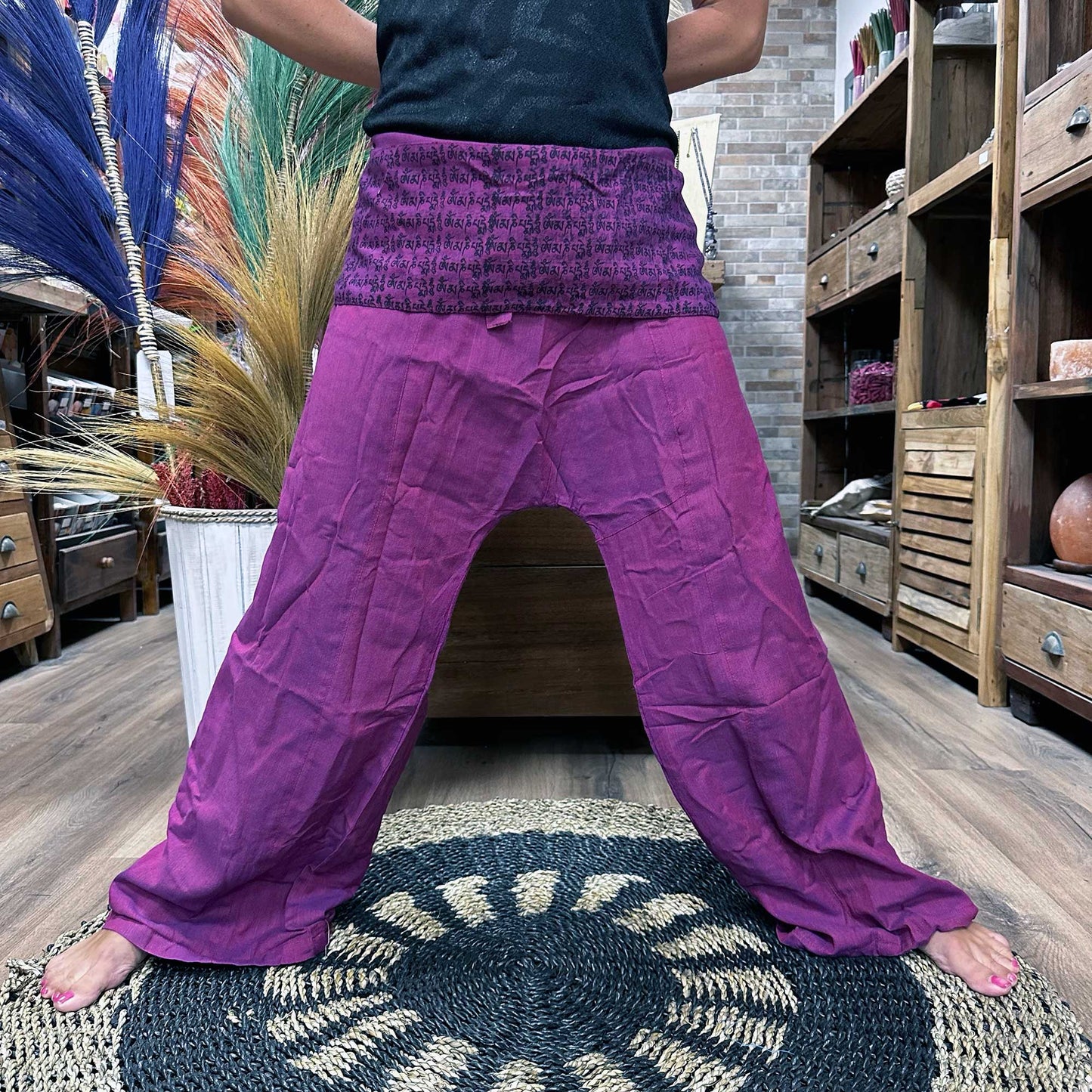 Yoga / Festival Pants - Thai Fisherman Style -  Mandala Mantra on Purple
