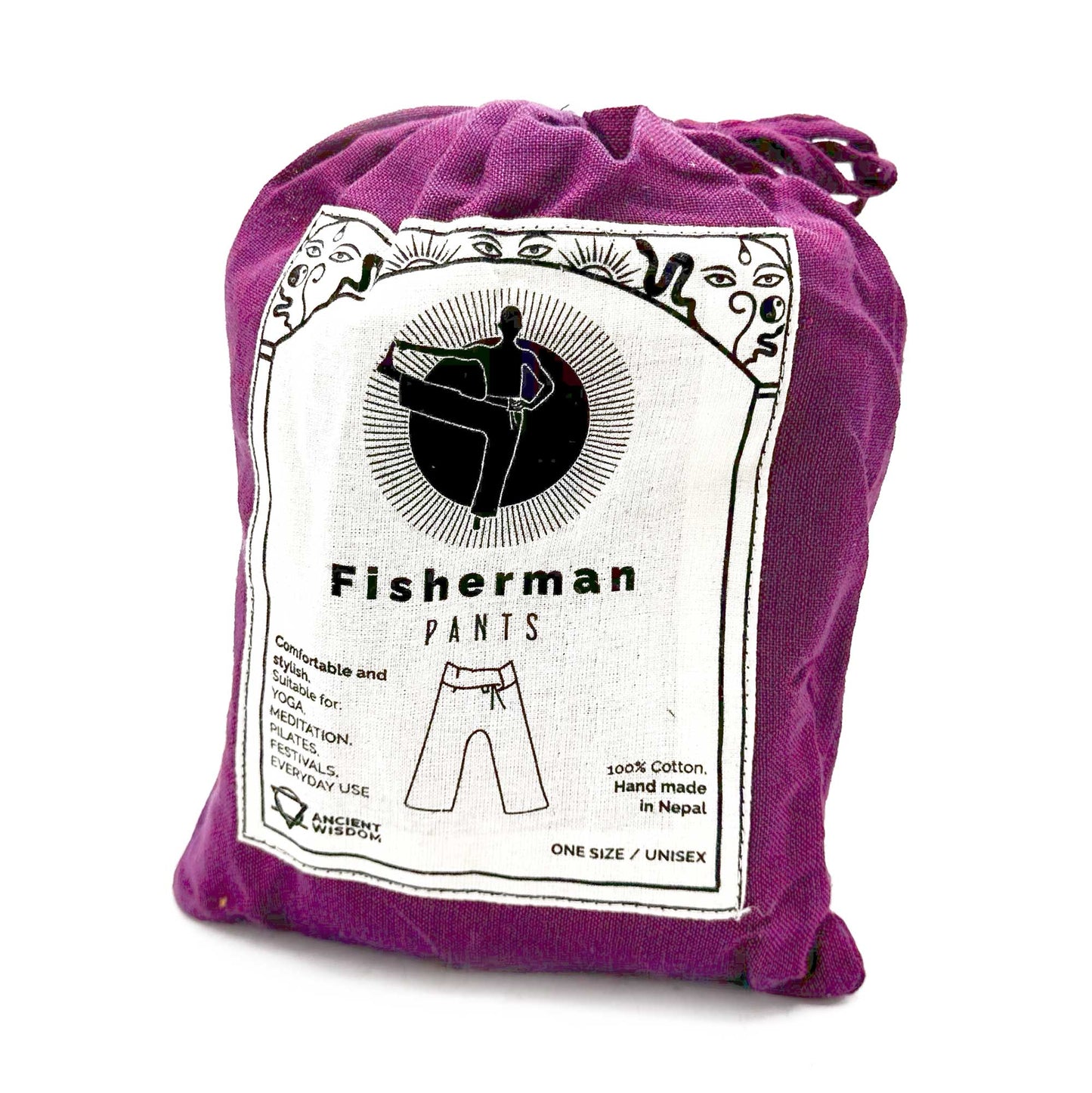 Yoga / Festival Pants - Thai Fisherman Style -  Mandala Mantra on Purple