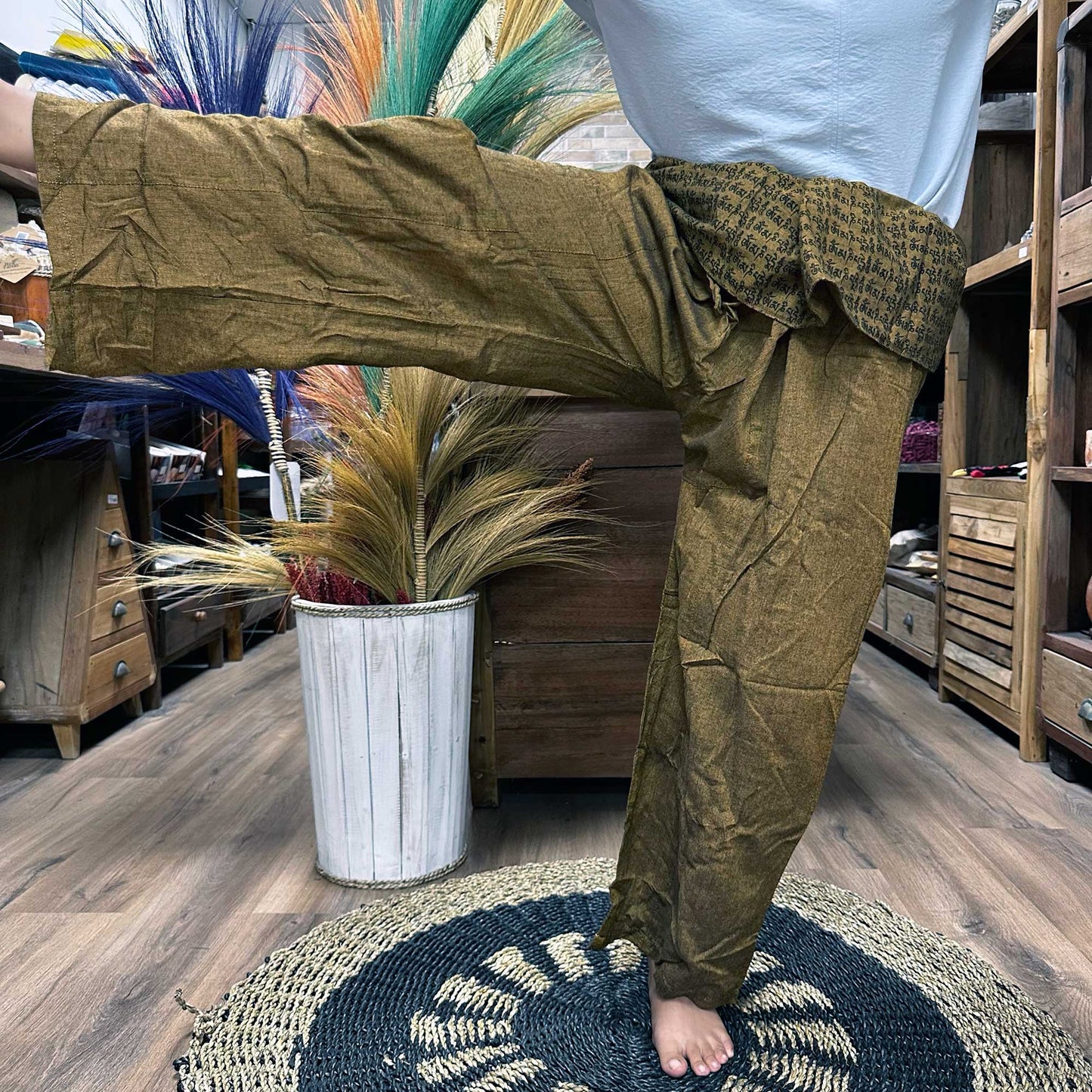 Yoga / Festival Pants - Thai Fisherman Style -  Mandala Mantra on Orange