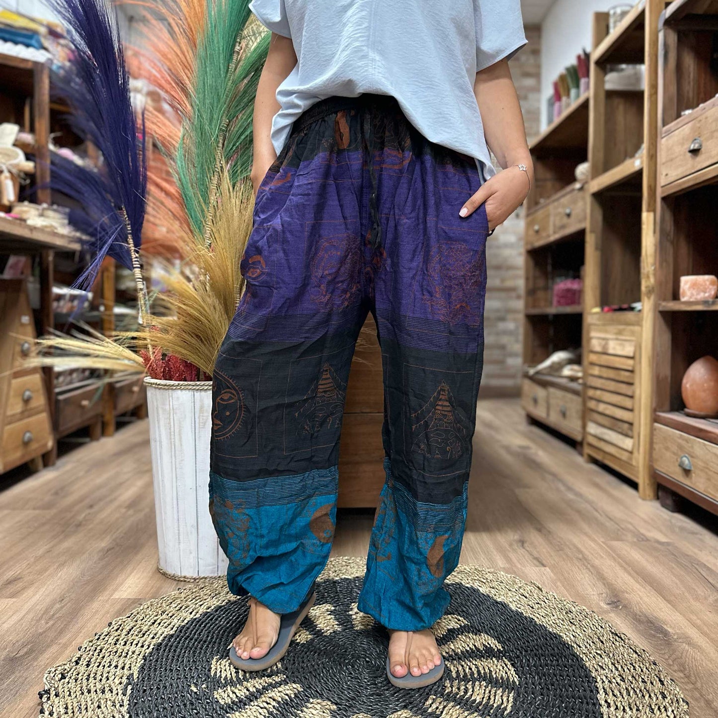Yoga / Festival Pants - High Cross Himalayan Print on Purple