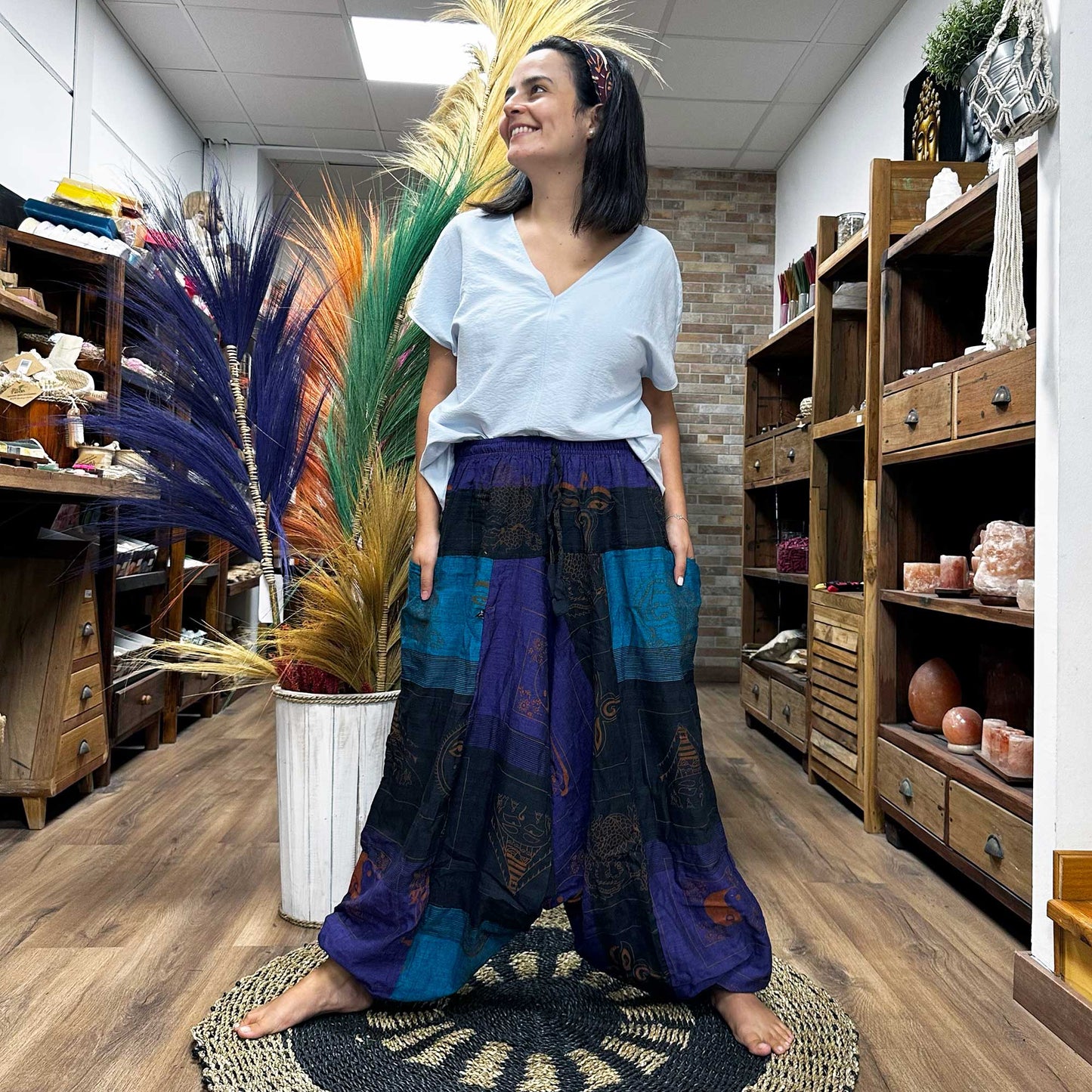 Yoga / Festival Pants - Alladin Style -  Himalayan Print on Purple