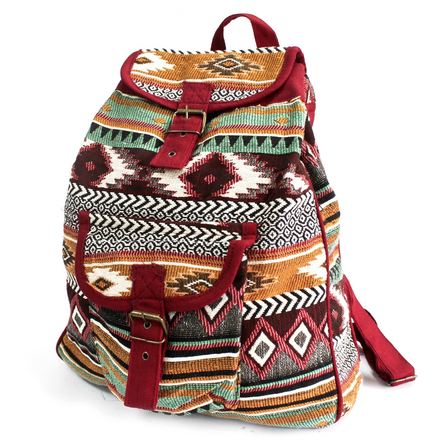 Jacquard Nepal Style Backpack – Earth Tones & Burgundy