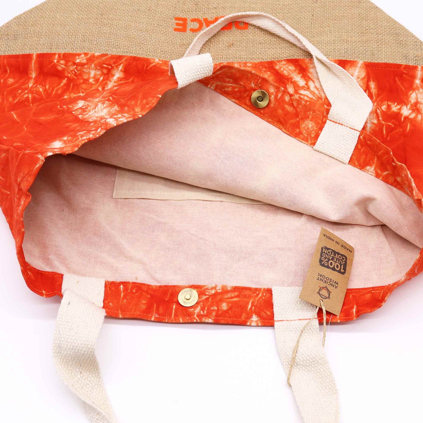 Orange Stonewash - All Natural Bag - Namaste Hand (Peace)