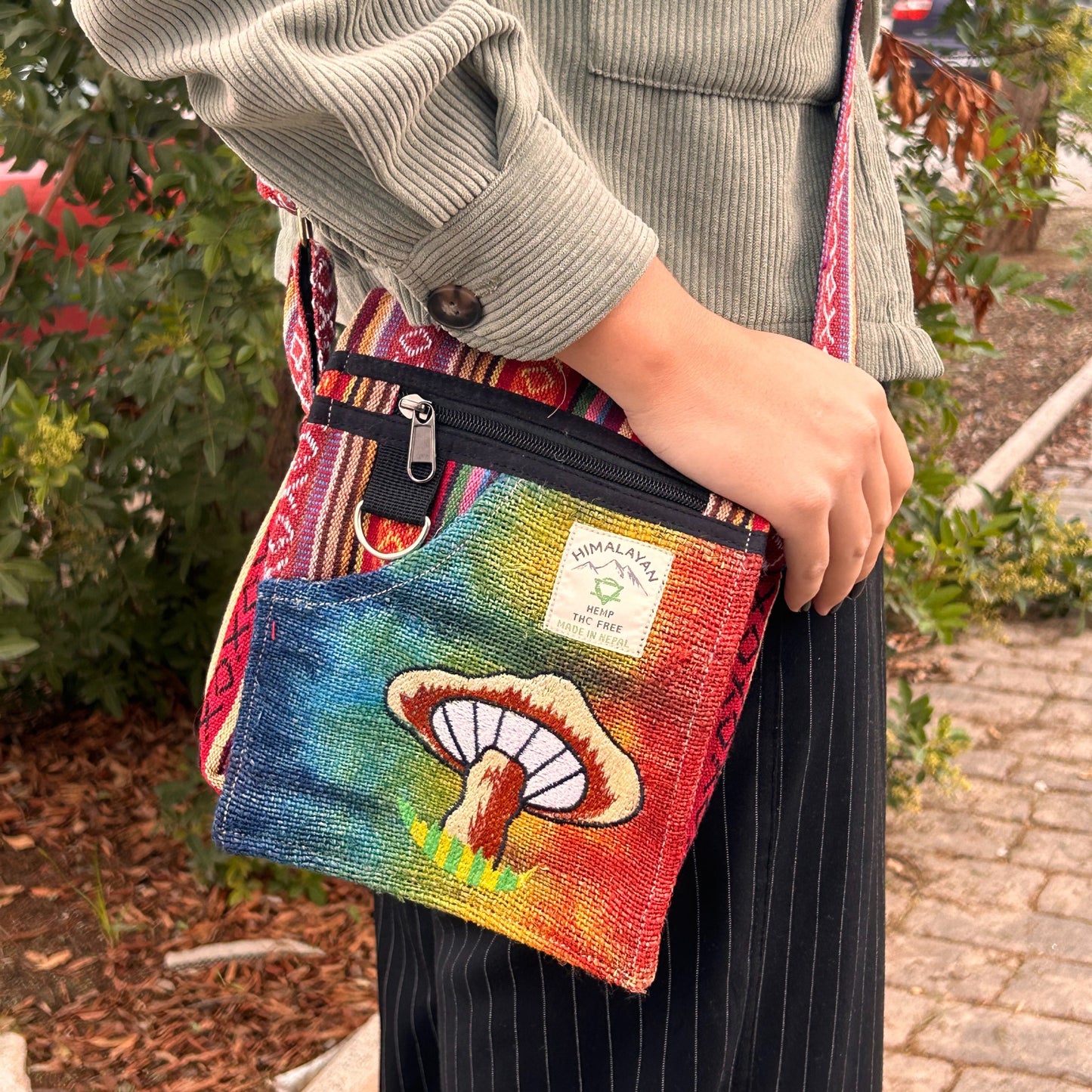 Handmade Hemp Bag - Mushroom Embroidery - Orange