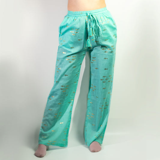 Handpainted Nomad Sari Pants - Gold with Design (M/L)