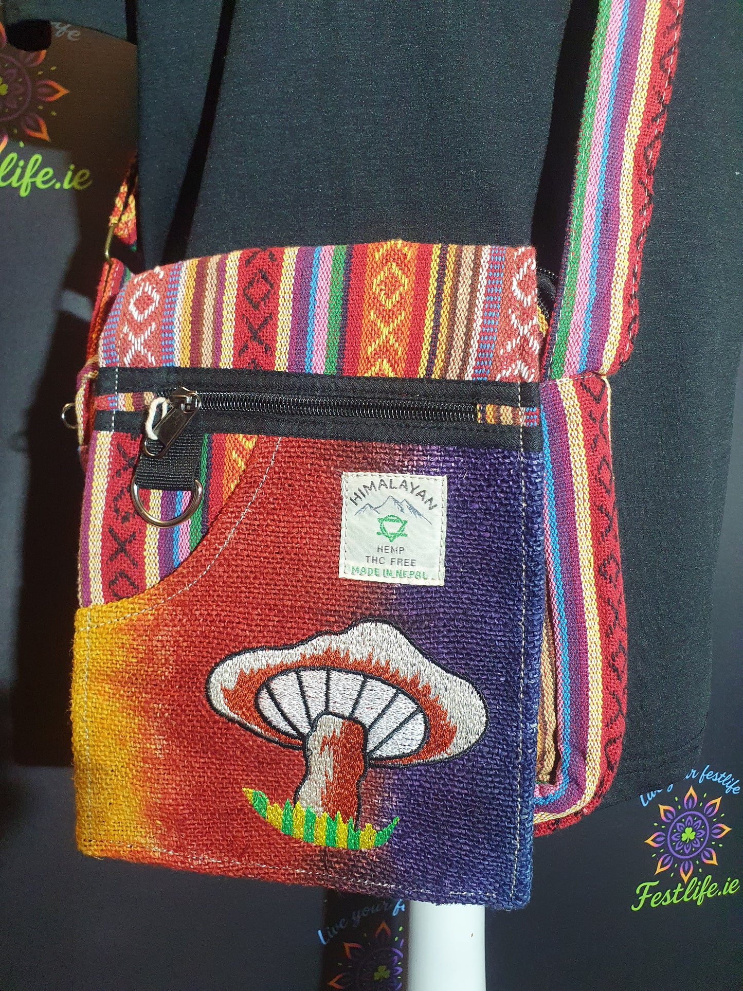 Handmade Hemp Bag - Mushroom Embroidery - Orange