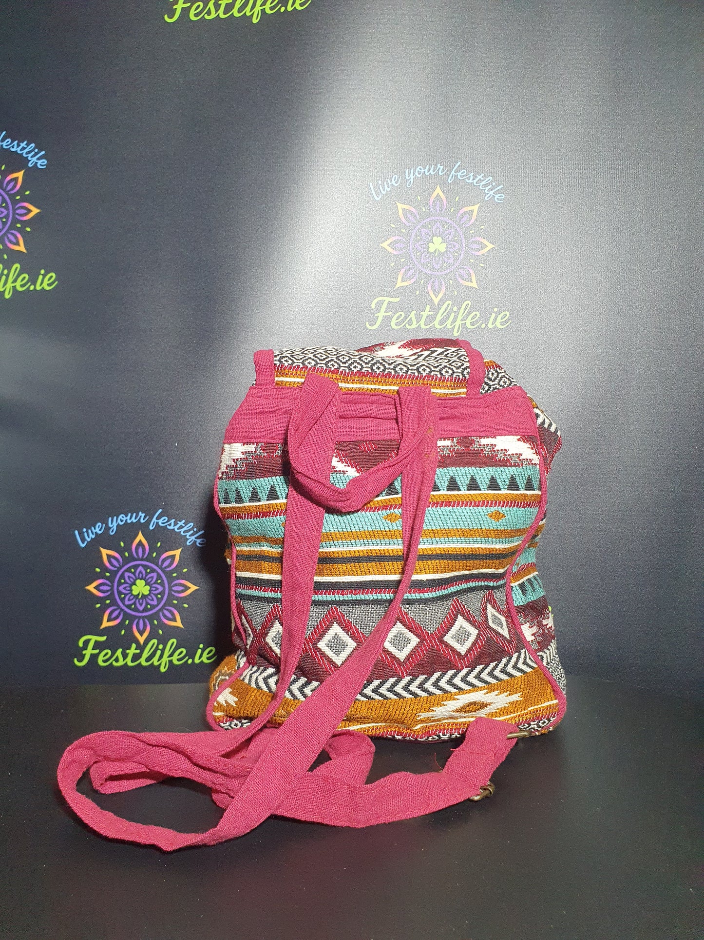 Jacquard Nepal Style Backpack – Earth Tones & Burgundy