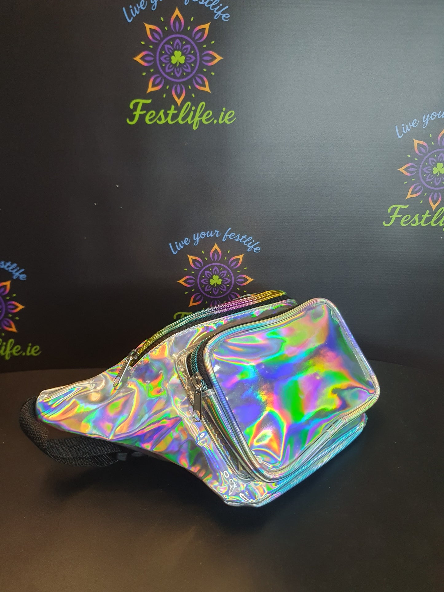 Holographic Festival Bum Bag – 3 Colours (Silver, Blue, Rose Gold)