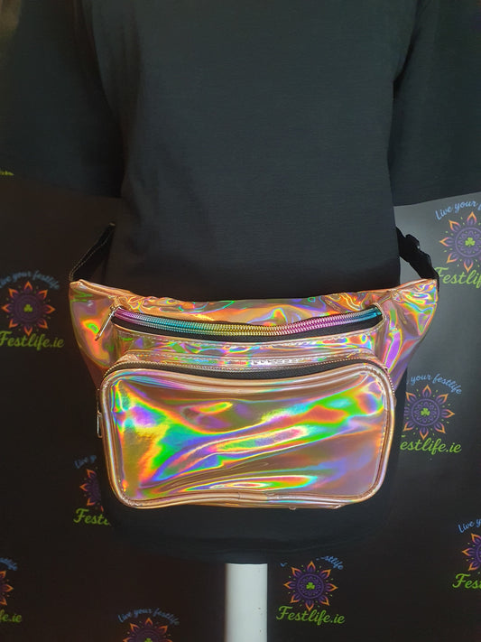 Holographic Festival Bum Bag – 3 Colours (Silver, Blue, Rose Gold)
