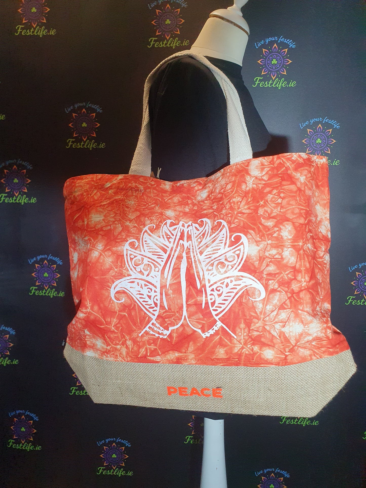Orange Stonewash - All Natural Bag - Namaste Hand (Peace)
