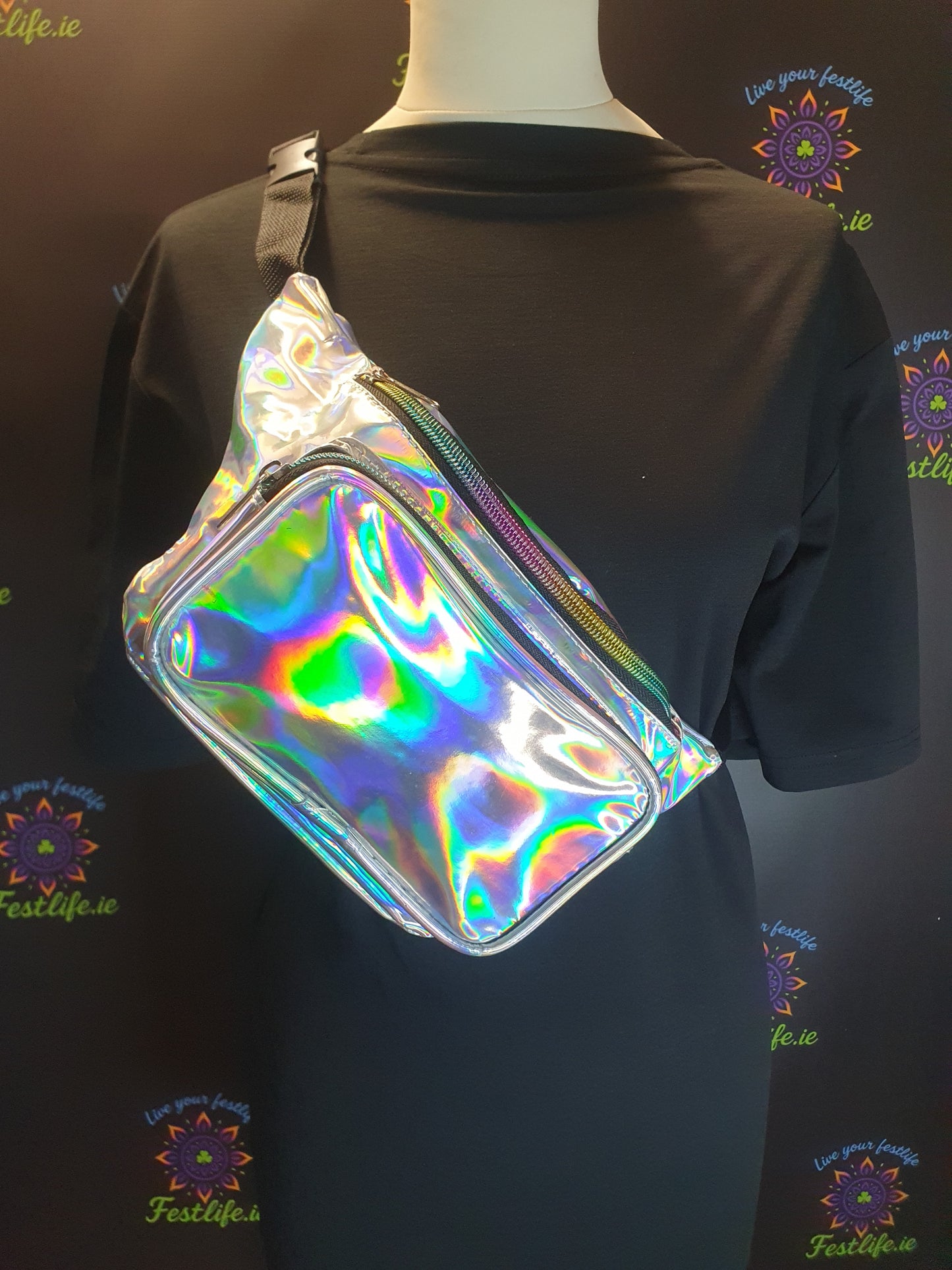 Holographic Festival Bum Bag – 3 Colours (Silver, Blue, Rose Gold)