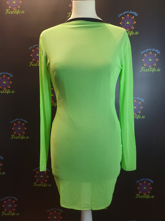 Neon Mesh Long Sleeve Mini Dress – UV Green