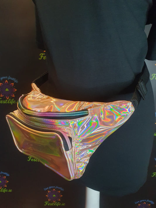 Holographic Festival Bum Bag – 3 Colours (Silver, Blue, Rose Gold)