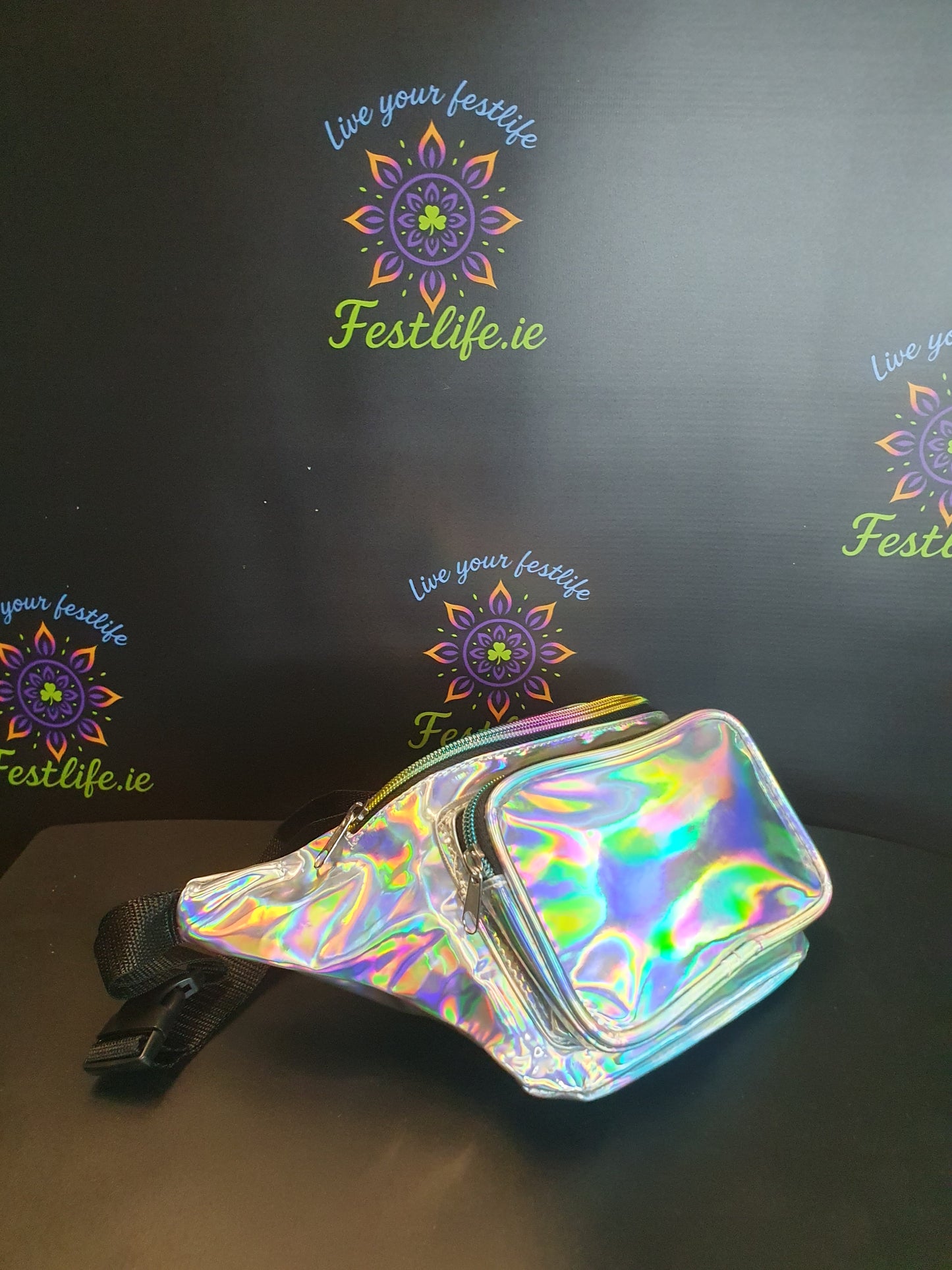 Holographic Festival Bum Bag – 3 Colours (Silver, Blue, Rose Gold)