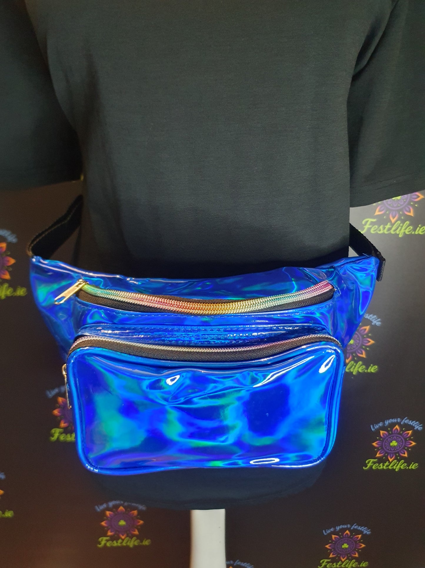 Holographic Festival Bum Bag – 3 Colours (Silver, Blue, Rose Gold)