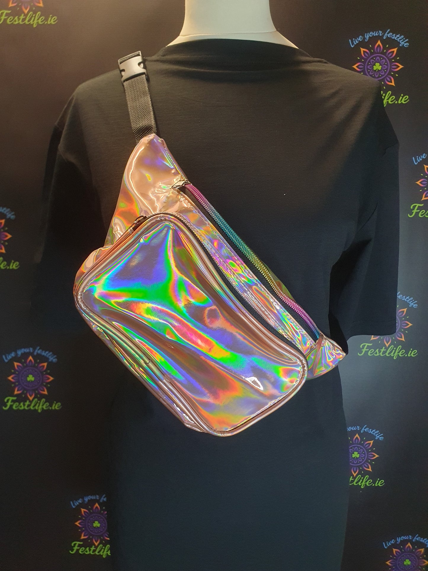 Holographic Festival Bum Bag – 3 Colours (Silver, Blue, Rose Gold)