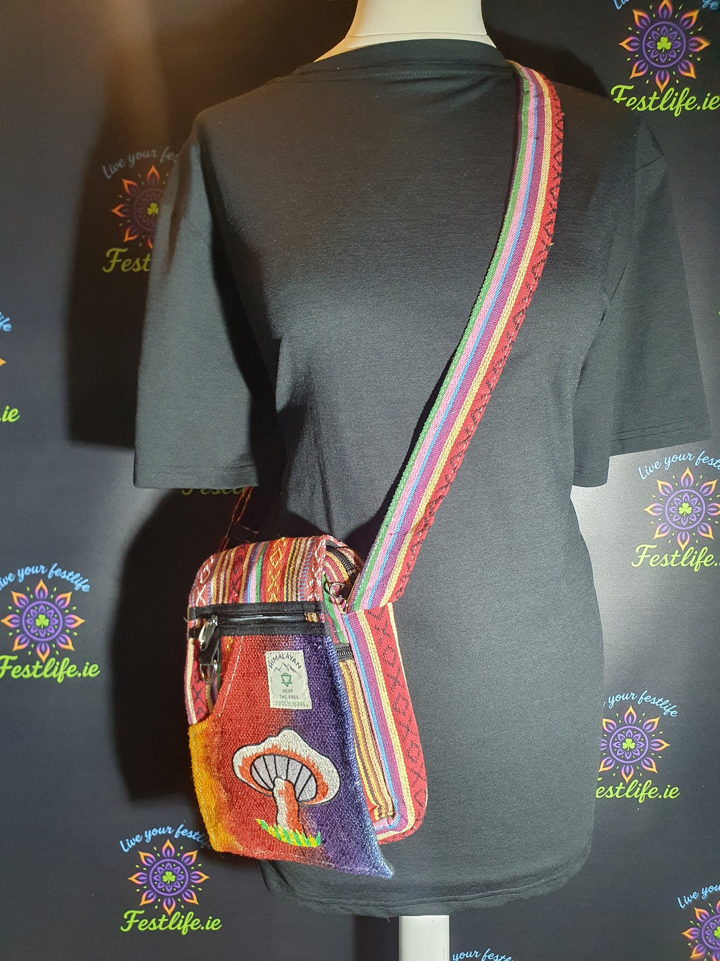 Handmade Hemp Bag - Mushroom Embroidery - Orange
