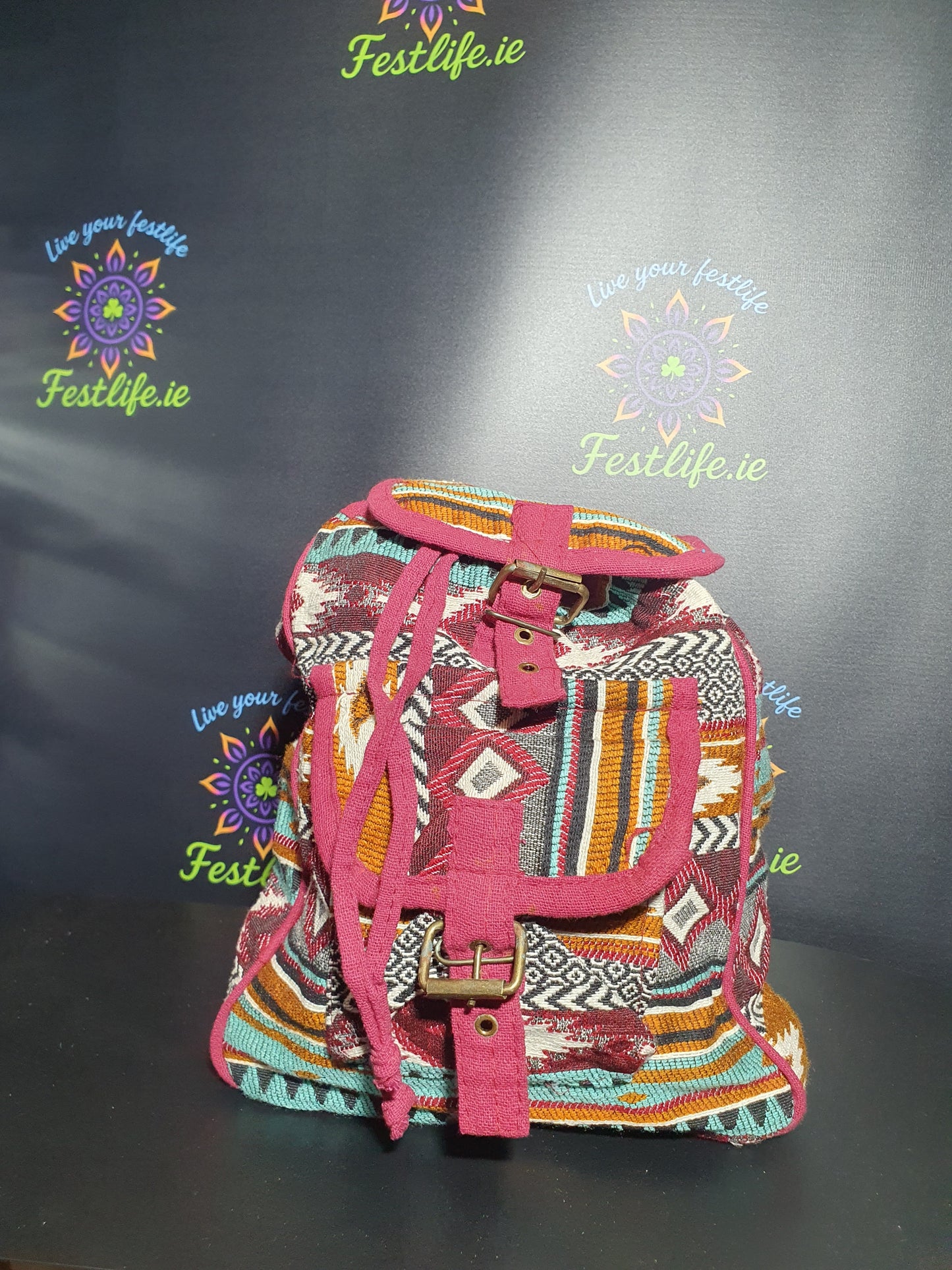 Jacquard Nepal Style Backpack – Earth Tones & Burgundy