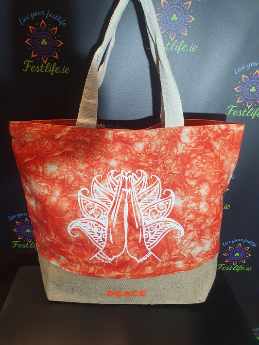 Orange Stonewash - All Natural Bag - Namaste Hand (Peace)