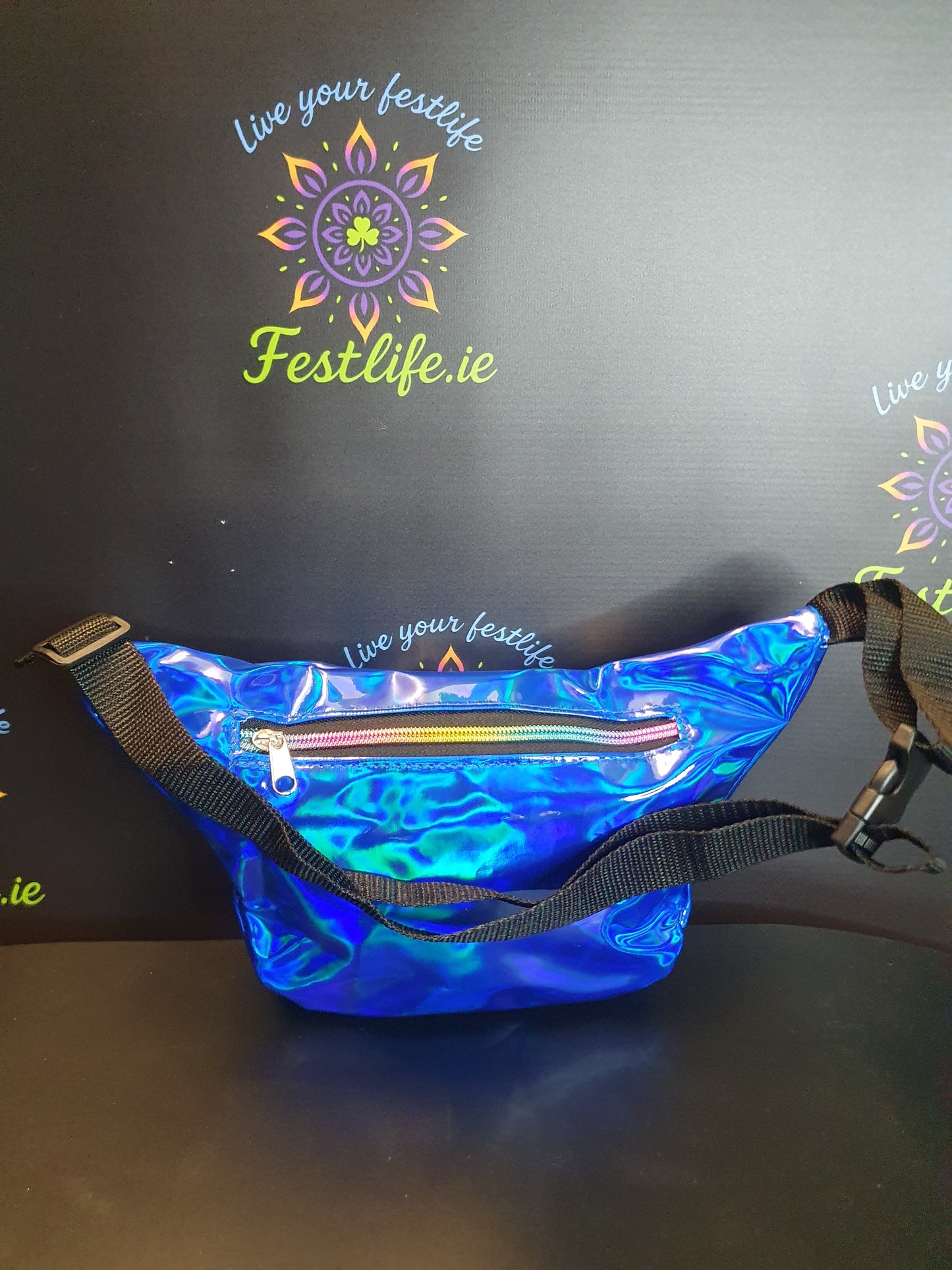 Holographic Festival Bum Bag – 3 Colours (Silver, Blue, Rose Gold)