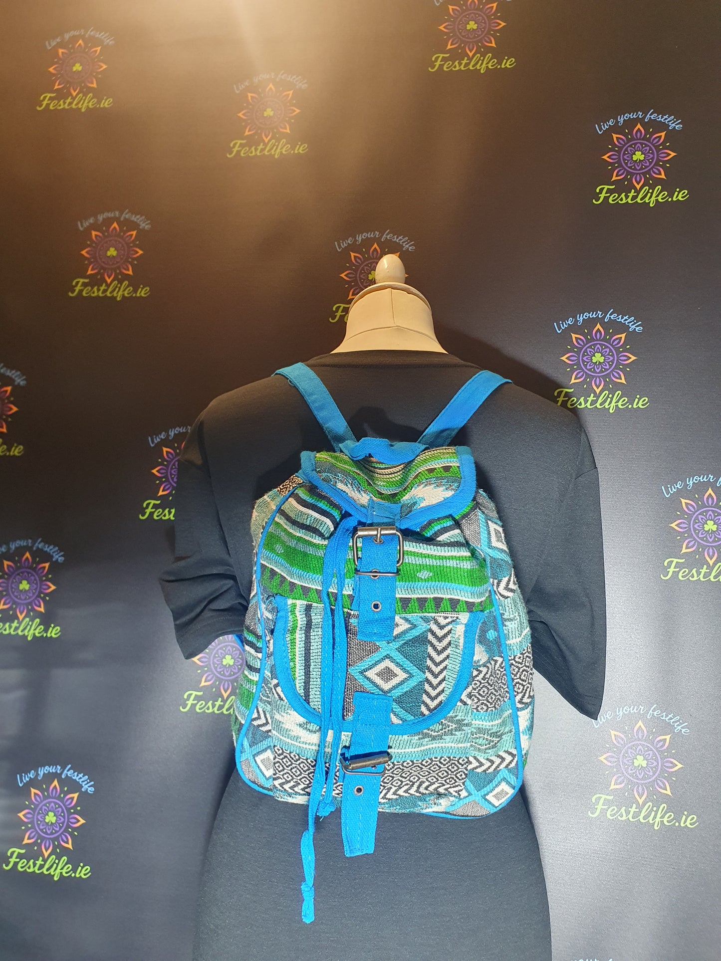 Jacquard Nepal Style Backpack – Blue/Green