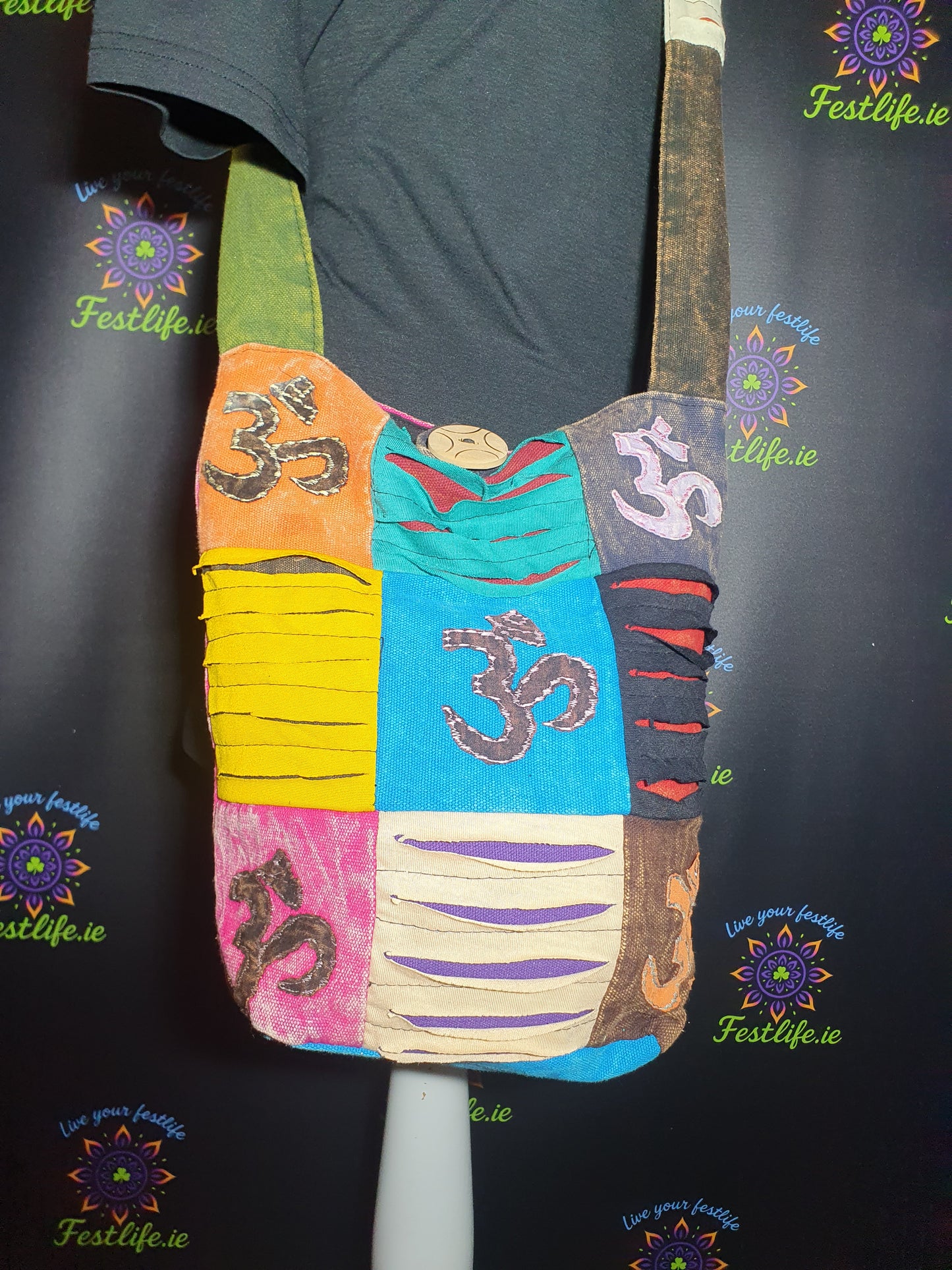 Ethnic Om Patch Sling Bag – Bohemian Multicolour