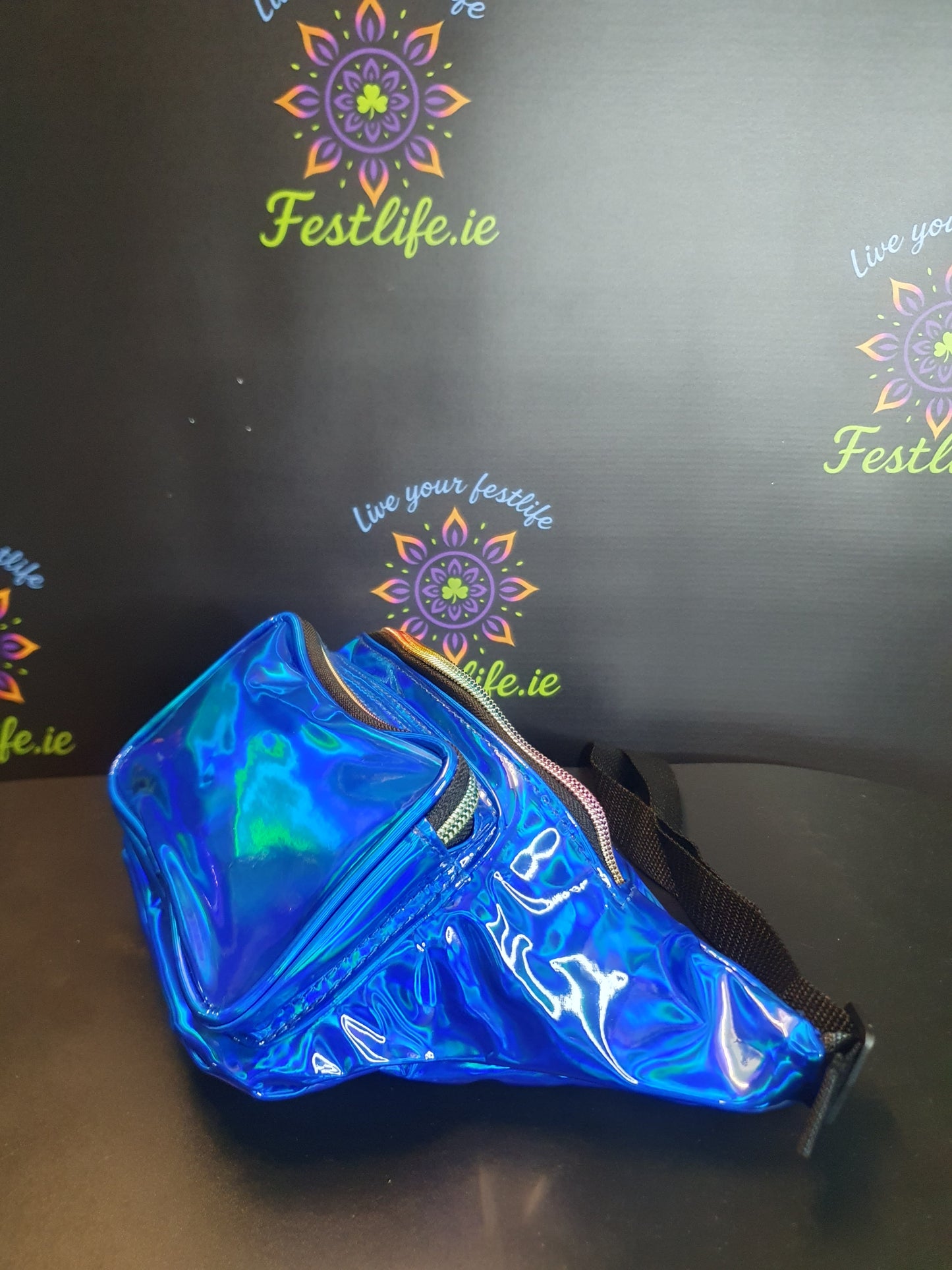 Holographic Festival Bum Bag – 3 Colours (Silver, Blue, Rose Gold)